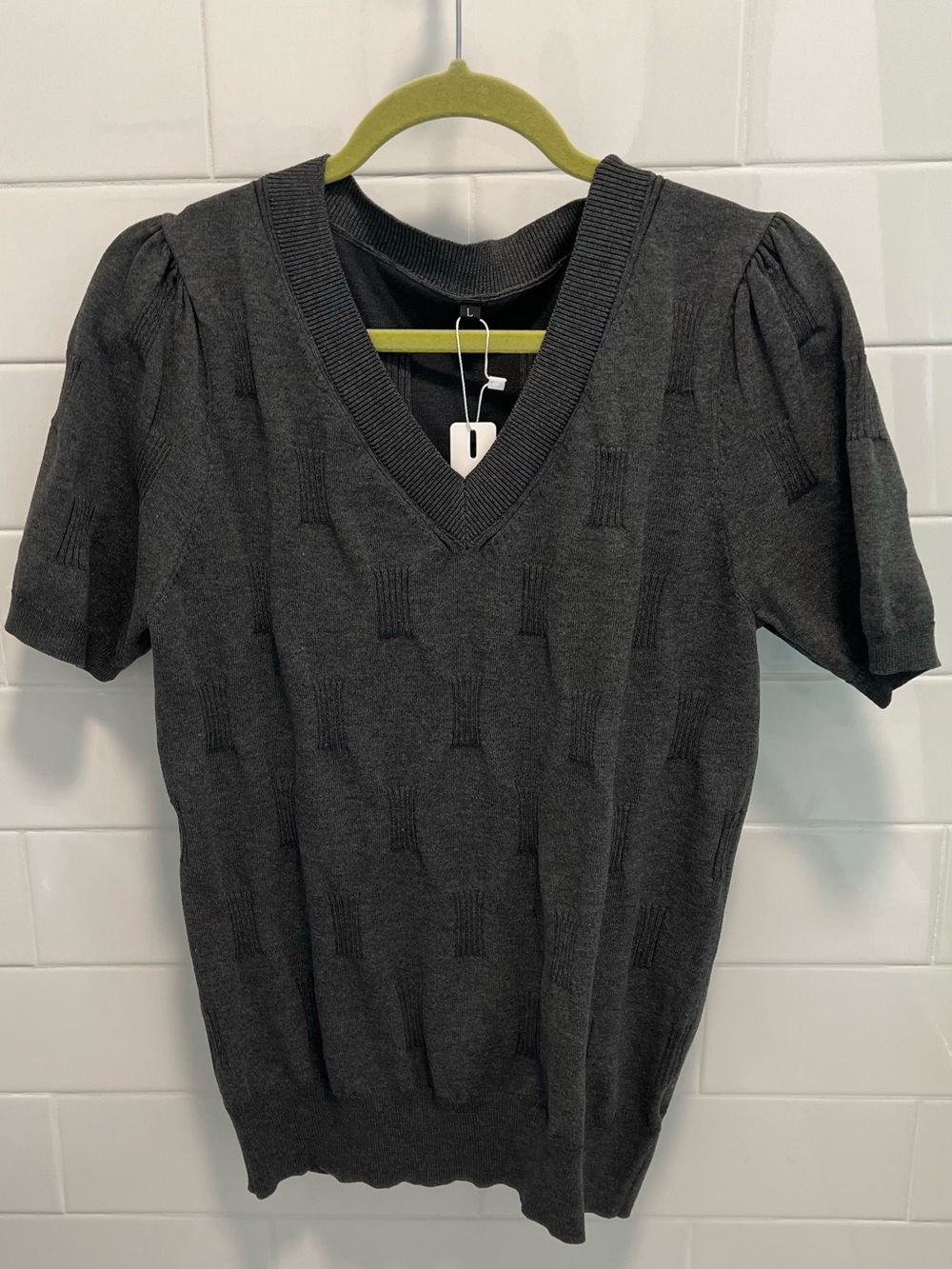Charcoal V-Neck Short Sleeve Sweater